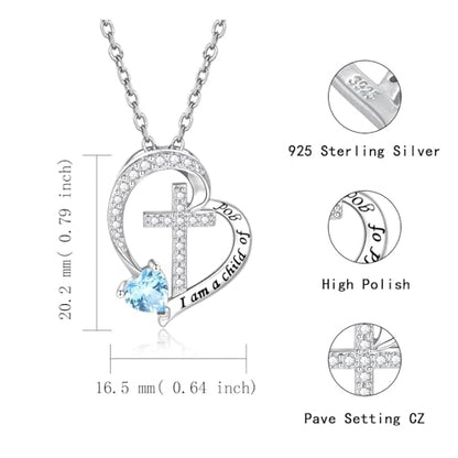 MANBU Sterling Silver Cross I am a Child of God Necklace for Girls - style: 03-March