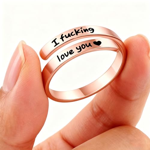 Faith Over Fear Cross Inspirational Rings for Women Daughter, Christian Blessed Hope Love Encouragement Rings Adjustable Open Tiny Purity Wrap Thumb Cross Ring Jewelry Graduation Cocktail Party - color: Fcking Love You Rose Gold