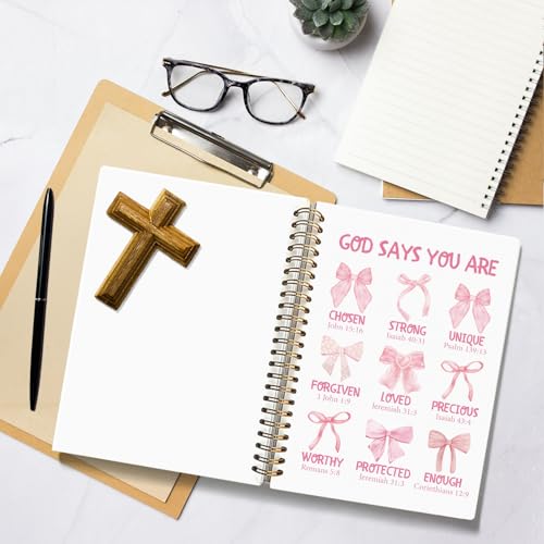 Bible Journal for Women Coquette Bows Cute Study Supplies Pink - color: God Says You Are