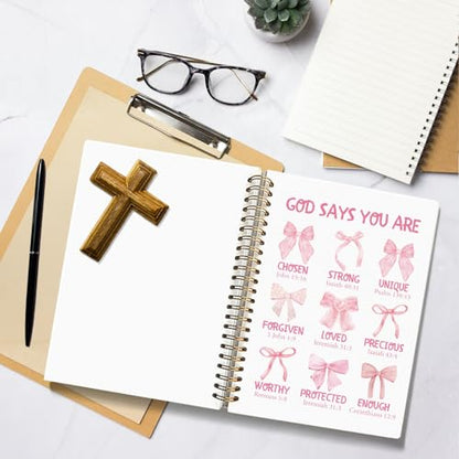 Bible Journal for Women Coquette Bows Cute Study Supplies Pink - color: God Says You Are