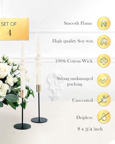 Ivory Taper Candle Candlestick Snake Soy Candles Unscented Wedding Party Wax Unscented Dinner Candle Dripless,8 inch,Set of 4,Snake - color: 8''Snake-Ivory