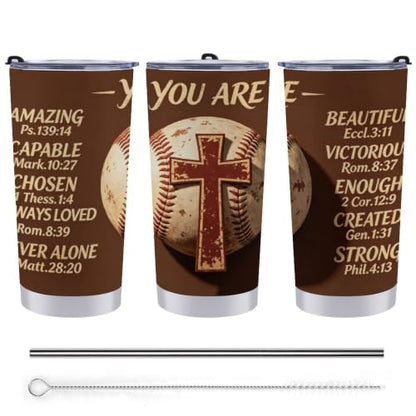 LJJ Christian Tumbler 20 oz, Baseball Travel Mug, Christian Gifts