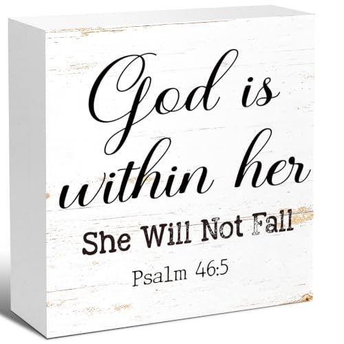 God Is Within Her She Will Not Fall Office Wooden Box Sign 5x5 In
