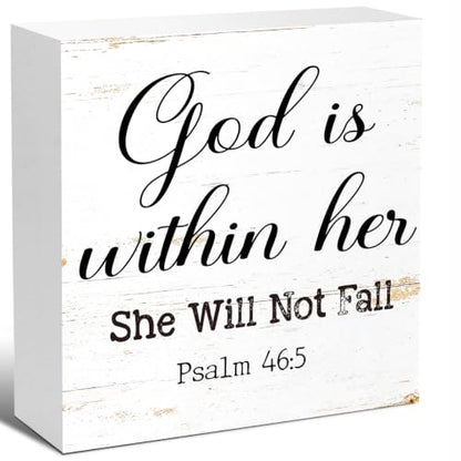 God Is Within Her She Will Not Fall Office Wooden Box Sign 5x5 In