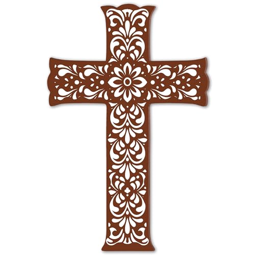 TNVDFNBR Wooden Cross Wall Hanging Decor, Antique Religious Cross Wooden Home Decorations, for Church Home Office Baptism Gift for Christian (6.5x10 Inches)