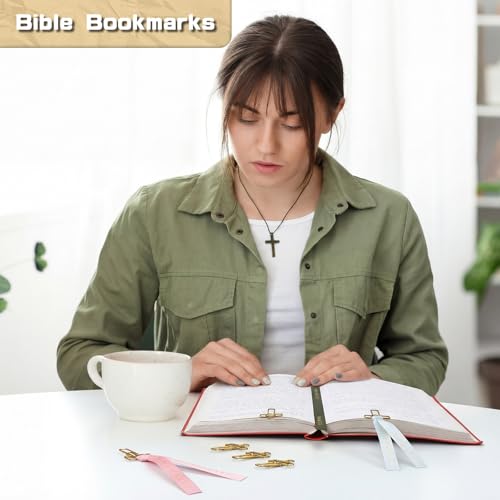Resurhang 80 Pack Heart Cross Paper Clips with Ribbons 40 Gold Bible Paper Clips 40 Christian Bookmark Ribbons Bible Study Journaling Supplies Easter Eggs Fillers Women Christian Gifts - color: Gold