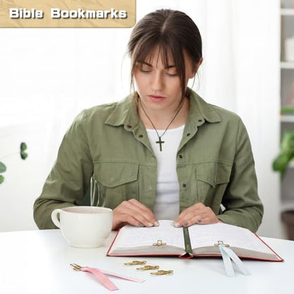 Resurhang 80 Pack Heart Cross Paper Clips with Ribbons 40 Gold Bible Paper Clips 40 Christian Bookmark Ribbons Bible Study Journaling Supplies Easter Eggs Fillers Women Christian Gifts - color: Gold