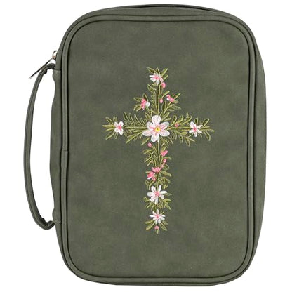 White Dove Designs Bible Cover-Embroidered Cross-Green-XLG