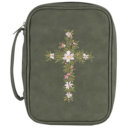 White Dove Designs Bible Cover-Embroidered Cross-Green-XLG