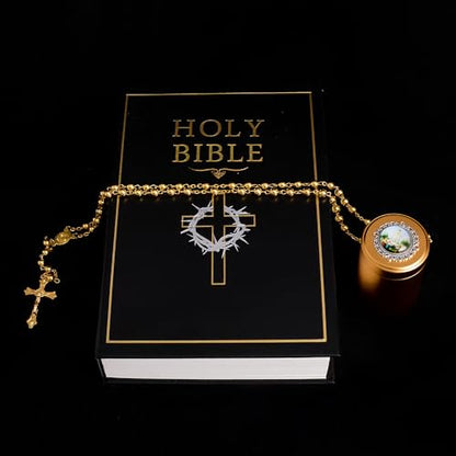 6mm Rosary Beads with Rosary Box, Black Glass Saint Benedict Necklace, Anglican Prayer Beads Catholic Gifts - color: Rosary-6-7