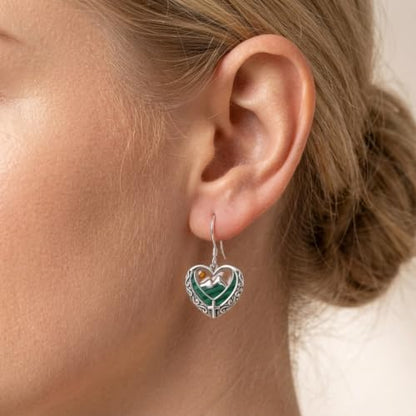 AOBOCO 925 Silver Mustard Seed Cross Heart Dangle Drop Earrings Women - color: Silver-Malachite