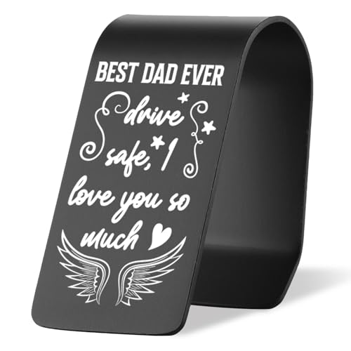 Vivopisew Best Dad Ever Car Visor Clip, Engraved Stainless Steel Drive Safe Gift From Son Daughter, Love You So Much Family Appreciation, Dad Driving Daily Protection Gift VVA356 - color: Black-Best Dad Ever Car Visor Clip