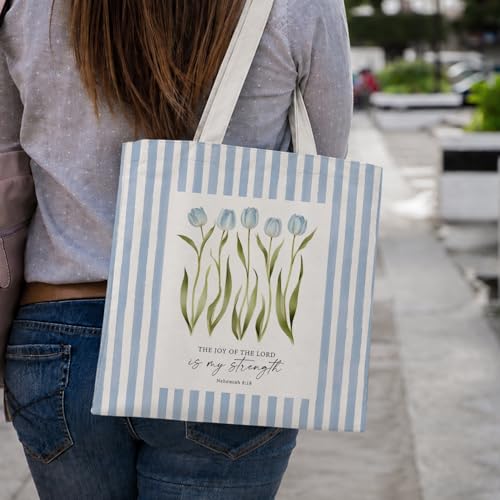 Christian Tote Bag - color: Blue Tulip-nehemiah 8:18
