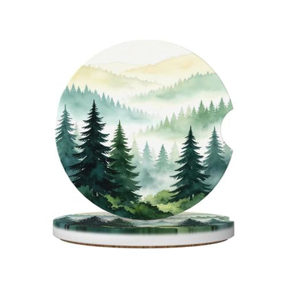 Misty Pine Forest Car Cup Holder Coasters Absorbent Ceramic Coaster - color: Blue