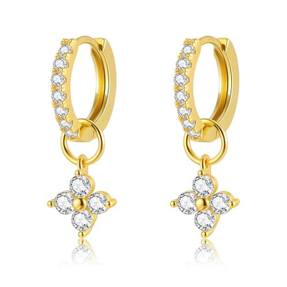 DAILY VIBES Cute Butterfly Star Cross Heart CZ Dangle Earrings for Women - color: Gold Four Stones