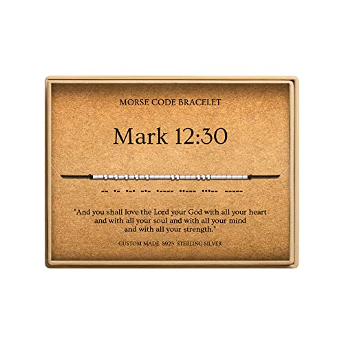 Loved Creations Morse Code Bracelets for Women, Christian Bible Verse Bracelets, Scripture S925 Sterling Silver Inspirational Faith Jewelry, Religious Gifts for Women - color: Mark 12:30