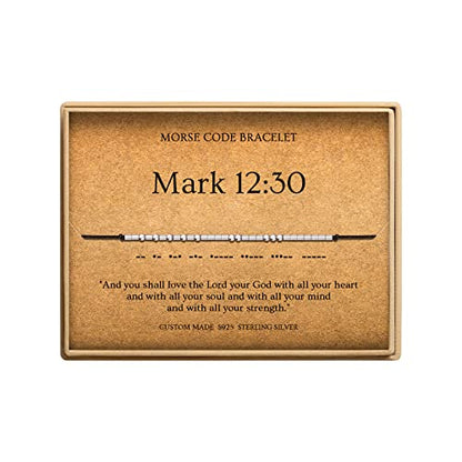 Loved Creations Morse Code Bracelets for Women, Christian Bible Verse Bracelets, Scripture S925 Sterling Silver Inspirational Faith Jewelry, Religious Gifts for Women - color: Mark 12:30