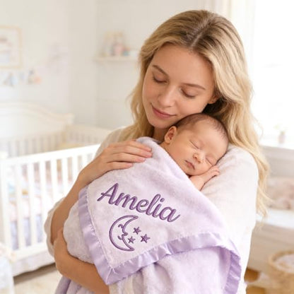 Personalized Baby Blanket with Embroidered Name,Custom Baby Receiving Blankets Soft Fleece Toddler Blanket for Newborn Baby Girl Shower Gifts -36" x 36" - color: Purple