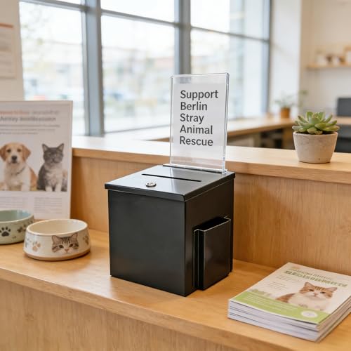 FixtureDisplays® Black Metal Donation Box Suggestion Tithes Offering Box with Sign Holder 8.5X8.1X18" 11573BLACK