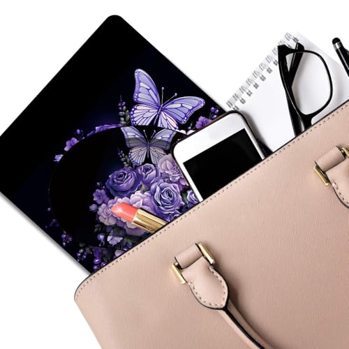Mouse Pad 9.4"x7.9" + Wrist Support Pad + Embroidered Cup Pad Non-Slip Set, Ergonomic Mouse Wrist Support Pad, Suitable for Office/Gaming/Home Use, Butterfly and Purple Flowers - color: Butterfly and Purple Flowers