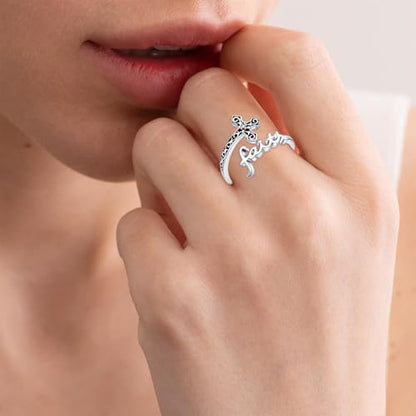 Cross Rings 925 Sterling Silver for Women Christian Religious Jewelry Faith Gifts for Mom Wife Girlfriend Her - color: White-11