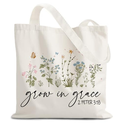 God Says You are Christian Canvas Tote Bags for Women, Inspirational Christian Gifts for Women - color: Grow in Grace