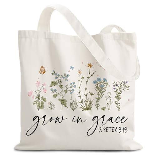 God Says You are Christian Canvas Tote Bags for Women, Inspirational Christian Gifts for Women - color: Grow in Grace