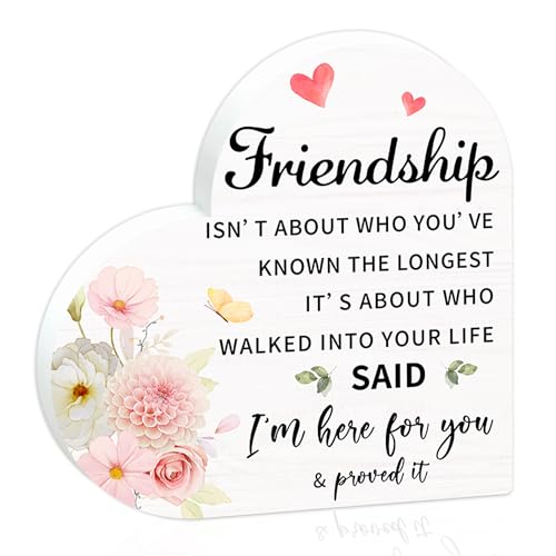 I'm Here For You And Proved It Wooden Sign - Christmas Valentines Friendship Gifts For BFF, Bestie, Women - Floral Heart Shape Pinewood Block Decor For Home, Office Table - B04 - color: m Here For You And Proved It