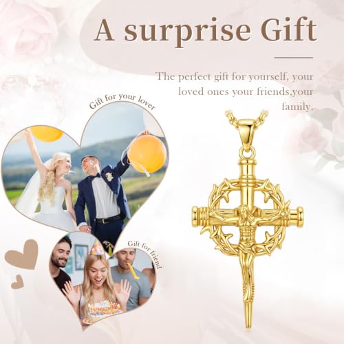 14K Gold Plated Cross Pendant Necklace Christian Jewelry Religious Gift - color: B05-Nail Jesus Cross Gold