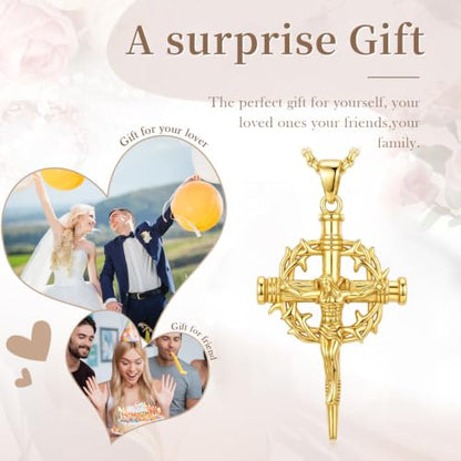 14K Gold Plated Cross Pendant Necklace Christian Jewelry Religious Gift - color: B05-Nail Jesus Cross Gold