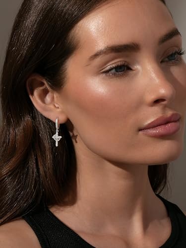 Robaice 14K Gold Plated Crown Cross Huggie Hoop Earrings for Women - color: Silver