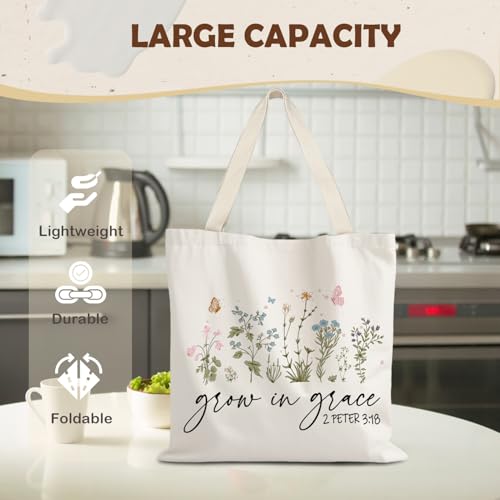 God Says You are Christian Canvas Tote Bags for Women, Inspirational Christian Gifts for Women - color: Grow in Grace