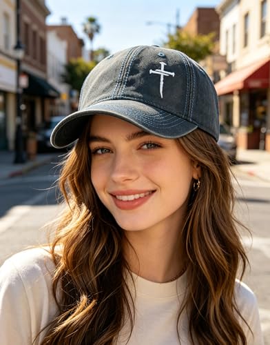 Vintage Baseball Cap for Men Women – Soft Cotton Embroidered Hat, Adjustable Low Profile Dad Hat - color: 3 Nail Cross Washed Denim Blue