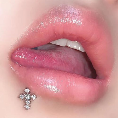 Crystal Cross Labret Cartilage Monroe Helix Stud Earring Stainless Steel Cubic Zirconia Faith Blessed Prayer 16G Tragus Sleeper Studs Lip Nose Ring Dainty Body Piercing Jewelry Gifts for Women Men Unisex
