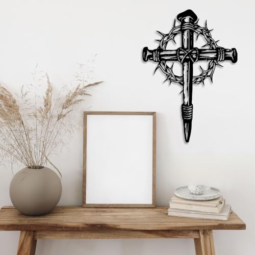 LIYOUYA Cross Metal Wall Decor - Religious Faith Symbol Decor Black Wall Art Home Decor for Living Room, Bedroom, Dining Room, Office (Black)