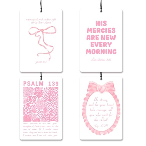 4 Pcs Christian Car Air Fresheners, Pink Bow Bible Verse Car Accessories - color: pinkbow