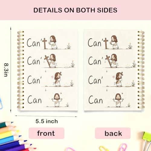 Inspirational Christian Jesus Cross Spiral Notebook 5.5x8.3 Inch, Cute Funny Can't Can Faith Lined Journal for School Work, Cute Religious Gifts for Women Teen Girls - color: Christian
