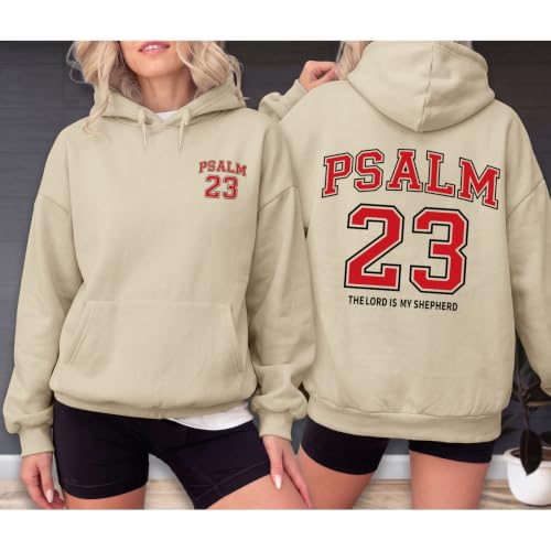 Christian Hoodies for Women Psalm 23 Sweatshirt Jesus Faith Hoodies Religious Bible Verse Graphic Hoodie Pullover - color: Apricot, size: Large