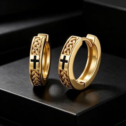 14K Gold Hoop Earrings for Women Gold Huggie Hoop Earring for Men - color: Celtic Knot-1
