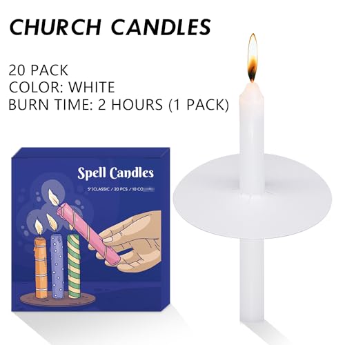 White Short Taper Candles, 20 Pack 5 Inch Church Candle Bulk with Drip Protectors, Unscented Candlesticks for Christmas Eve and Easter Candlelight Service, Vigil, Memorial and Devotional - size: 5 Inch, Pack of 20