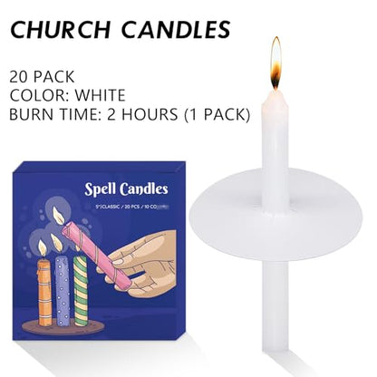 White Short Taper Candles, 20 Pack 5 Inch Church Candle Bulk with Drip Protectors, Unscented Candlesticks for Christmas Eve and Easter Candlelight Service, Vigil, Memorial and Devotional - size: 5 Inch, Pack of 20