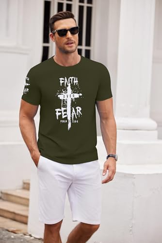 Christian Jesus Faith Shirts Men: The Way The Truth Life Cross Graphic Tee - color: Army Green, size: X-Large