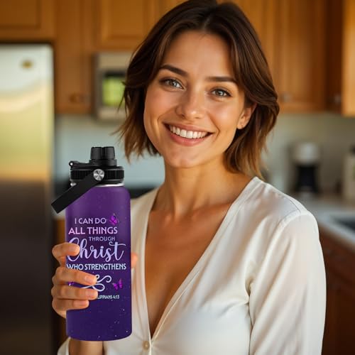 Christian Gifts for Women - I Can Do All Things Christ Water Bottle Tumbler 32oz - Inspirational Religious Faith Gifts for Women - Christian Jesus God Bible Verse Prayer Gift for Christmas - color: Christian-Purple/I Can Do All Things Christ