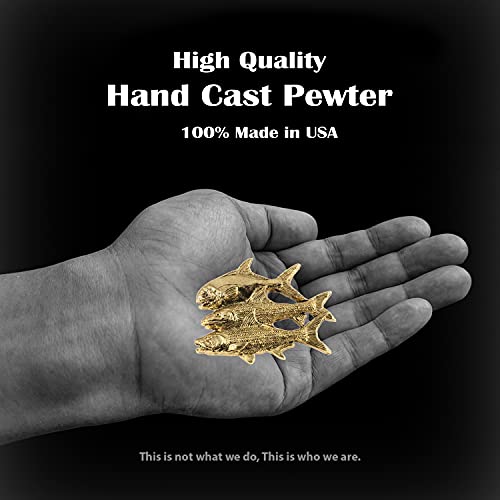Grand Slam Bonefish Tarpoon Fish Pin, Pewter, Lapel, Hat, Pins, Brooch, Brooches, Jewelry, Gift, Handmade in the USA, 200 Fish Designs Available. S035PRZ - color: Gold Plated