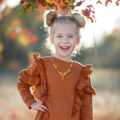 BeYumi Fall Cross Necklace Craft - 24Pcs Thanksgiving Wooden Cross Beads Necklace Craft Kit for Kids DIY Thankful Gift Autumn Religious Christian Wood Art Decor Sunday School Classroom Party Favors - style: Fall