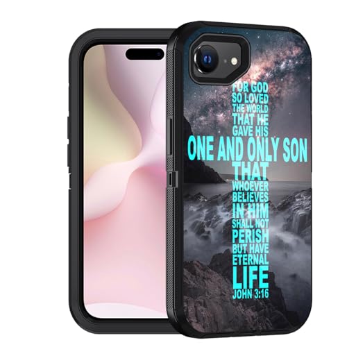 for iPhone 17e Case & iPhone 16e Case, Military Grade Heavy Duty 3-Layer Shockproof Full-Body Protective Cover for iPhone 17e & iPhone 16e 6.1", Christian Cross Bible Verse Quote John 3:16 - color: Christian Cross Bible Verse Quote John 3:16, size: iPhone