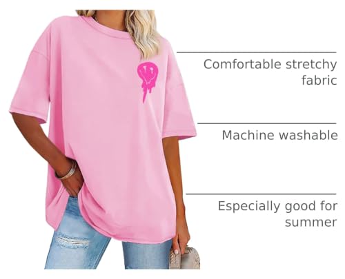 Womens Oversized Tshirt Graphic Tees Crew Neck Summer Short Sleeve Tops - color: A-letter Print Pink, size: Small