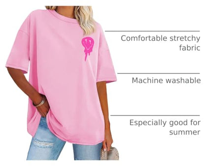 Womens Oversized Tshirt Graphic Tees Crew Neck Summer Short Sleeve Tops - color: A-letter Print Pink, size: Medium