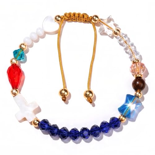 Cross Beaded Bracelet for Women – Colorful Heart Charm Bracelet, Cute Handmade Adjustable Bracelet, Meaningful Gift for Mom Daughter Sister Friend