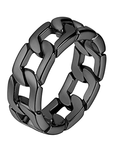 U7 Stainless Steel Mens Rings,7mm Gold/Black/Silver Chain Rings Fidget Spinner Ring Anxiety Ring for Men Women,Size 6-14 - color: Black